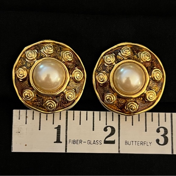 Gold Tone and Faux Pearl Earrings - Picture 5 of 9